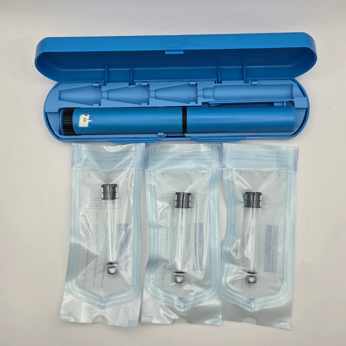 New Reusable 60-Unit Injection Pen w/ Case + (3) 3ml Peptide Vials wit ...
