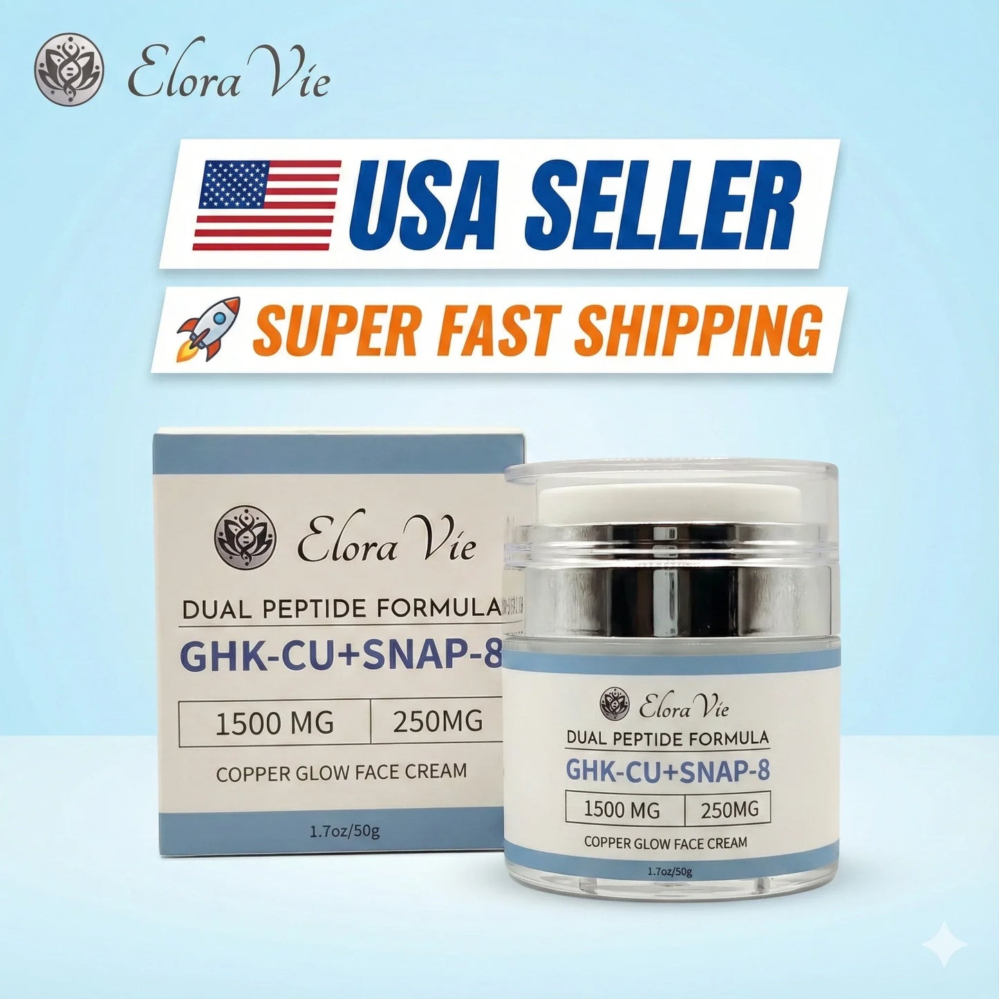 GHK-CU + SNAP-8 Dual Peptide Anti-Aging Copper Glow Face Cream + Derma Roller Free - MetaTRIM Health