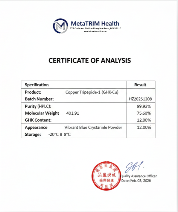 MetaTRIM GHK-Cu Copper Peptide Powder - 99.93% Pure - 756mg Active Peptide