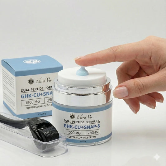 GHK-CU + SNAP-8 Dual Peptide Anti-Aging Copper Glow Face Cream + Derma Roller Free - MetaTRIM Health