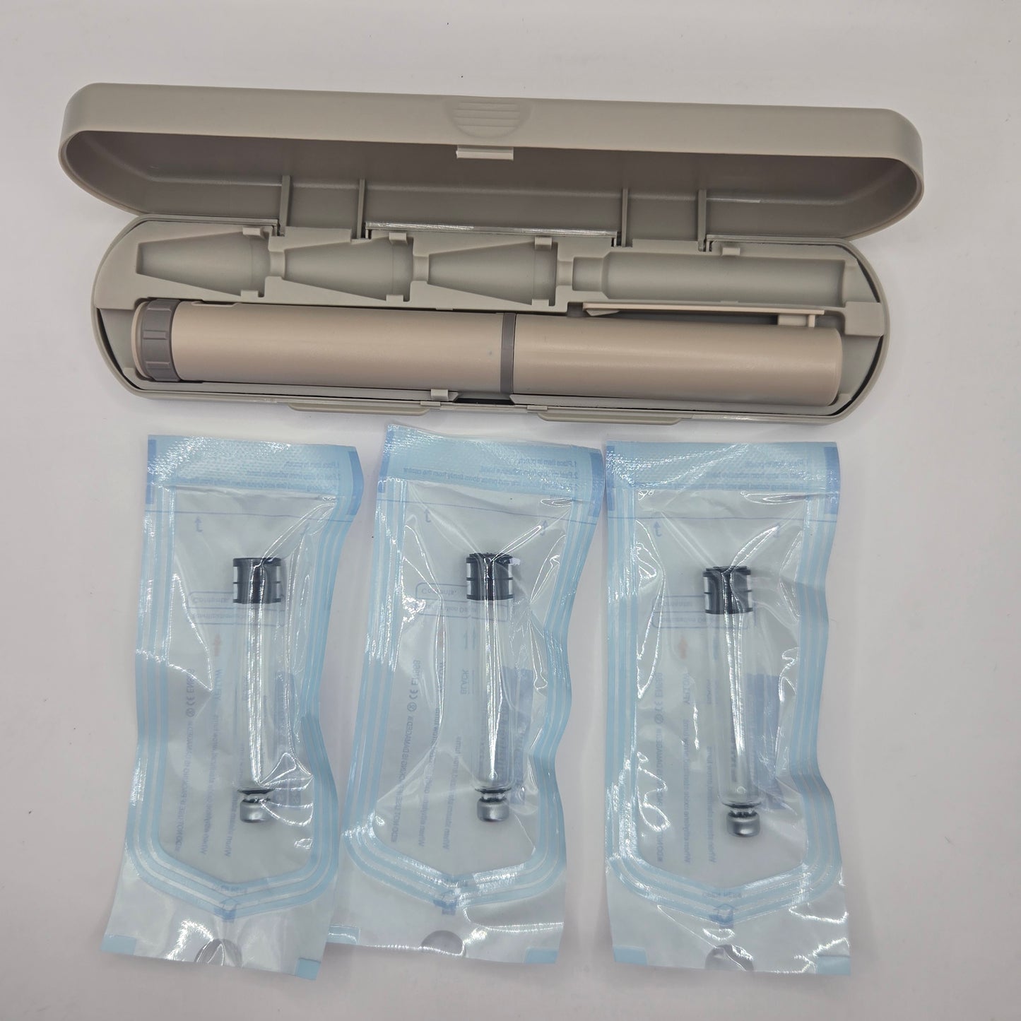 New Reusable 60-Unit Injection Pen w/ Case +  (3) 3ml Peptide Vials without Needles FREE SHIPPING